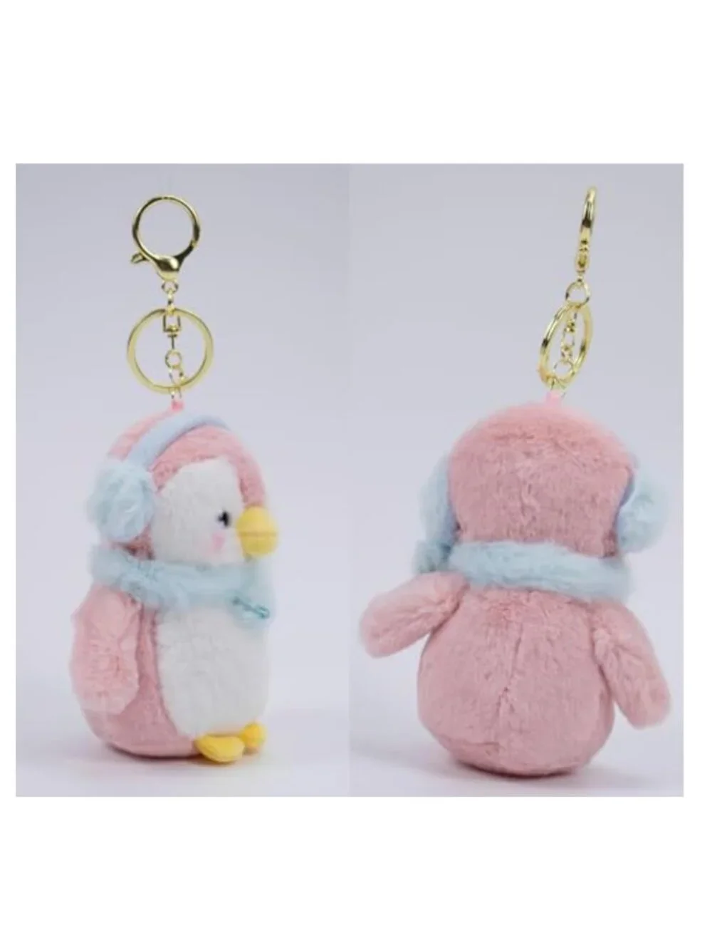 Cute Penguin Keychain Soft Fabric Animal Bag Charm with Metal Keyring